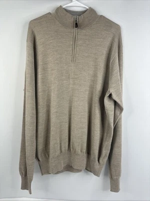 PETER MILLAR Men’s XL 1/4 Zip Merino Wool/Silk Sweater Tan Soft Pullover GOLF - Image 1 of 4