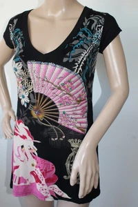 Christian Audigier Damen Jersey-Top mit V-Ausschnitt und verziertem Print Größe S/M - Bild 1 von 13