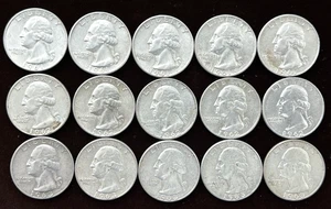 (LOT of 15) 61-62-63-D WASHINGTON QUARTERS 90% SILVER, MOST (AU to UNCIRCULATED) - Picture 1 of 8
