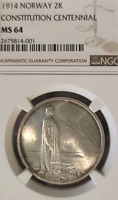 Norway 1914 2 Kronor Superb Gem High Grade Full Luster/Sharp NGC 64PQ LC - Image 1 of 4