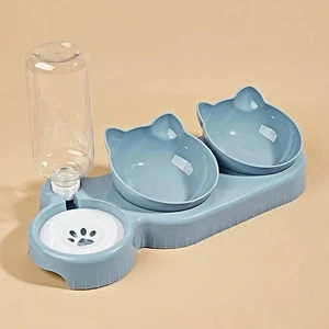 Juego de cuencos de agua y comida para mascotas con comedero. - Imagen 1 de 14