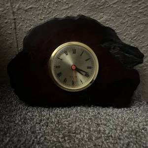 Vintage MCM Hand Made Burl Wood Dial Desk Shelf Clock - Picture 1 of 2