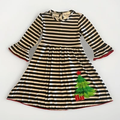 Edições raras vestido de férias meninas 6 árvore de Natal preto branco listrado vermelho NOVO - Imagem 1 de 4