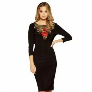 Quiz Black Red Cowl Back Rose Flower Embroidered Dress Size 18 - Picture 1 of 1