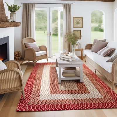Country Braided Area Rug Farmhouse Red Rug for Living Rooms and Bedroom - Image 1 of 4