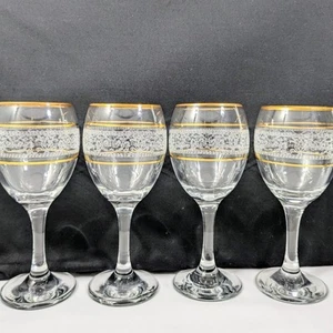 Wine Glasses Gold Rim Paloma Gold Crystal Stemware 24 Kts Gold Band Set Of 4 Vtg - Picture 1 of 12