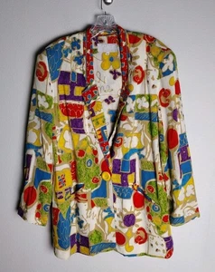 Vintage Platinum by Dorothy Shoelen Artsy Colorful Drawing Blazer Jacket Medium - Picture 1 of 3