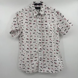 Eighty Eight Platinum Shirt Men Medium White Button Up Short Sleeve 4th July USA - Picture 1 of 10