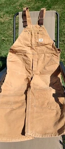 Vtg Carhartt Men's Bib Overalls R01 BRN 44x28 Brown Duck Canvas Double Knee USA - Picture 1 of 13