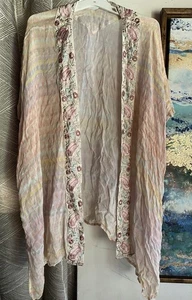 Soft Surroundings Embroidered Floral Kimono Shawl Watercolor Sz S/M - Picture 1 of 8