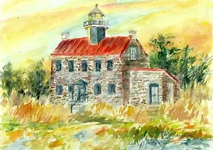East Point Leuchtturm Maurice River New Jersey mattiert Aquarell Kunstdrucke - Bild 1 von 2
