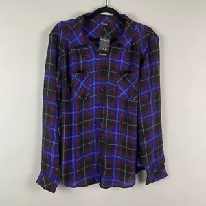 Torrid Madison Georgette Button-Up Long Sleeve Shirt Size 1X Blue Plaid - Picture 1 of 12