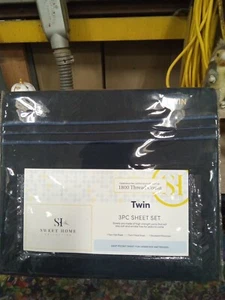 Sweet Home, 1800 Thread Count, Twin, 3 Piece Sheet Set, Navy 895ep - Picture 1 of 2