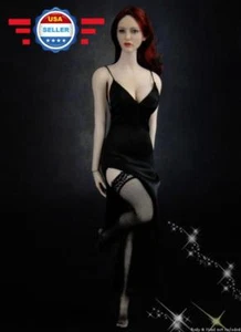 1/6 Deep V Black Long Dress Stockings set for 12'' Female Body Doll Accessories - Picture 1 of 5