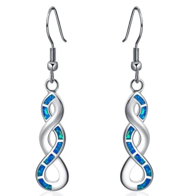 Cute New Sterling Silver Blue Resin Fire Opal Pretzel Twist Hook Dangle Earrings - Image 1 of 4