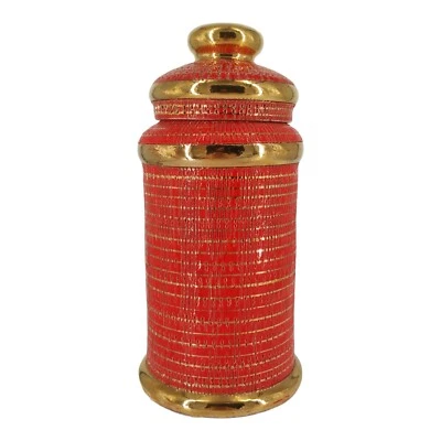 Aldo Londi Bitossi Sgraffito Italian Pottery Canister Jar Orange Gold Seta - Image 1 of 4