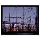 Photo pylônes électriques silhouette énergie coucher de soleil 12 x 16 pouces imprimé encadré