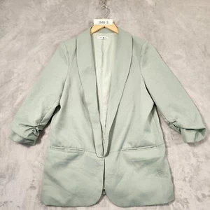 MINX & MOSS WOMENS BLAZER JACKET SIZE 14 LIGHT GREEN 3/4 SLEEVE POLYESTER POCKET - Picture 1 of 14