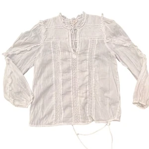AE77 3/4 Sleeve White Boho Top V-Neck Tassels Drawstring Waist Size Small NWOT - Picture 1 of 15
