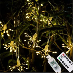 10 Fireworks 200LEDs Firework LED Fairy String Light 8Modes Remote Christmas USB - Picture 1 of 10