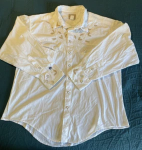 Vintage weißes Langarm, Druckknopf, Rockmount Ranch Wear Western Hemd 2XL, bestickt - Bild 1 von 24
