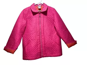 Quacker Factory Quilted Barn Chore Jacket Womens Large Pink Silk Embellished Zip - Picture 1 of 17