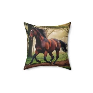 Quadratisches Kissen, brauner Hengst links, Wildlederimitat Akzent 20x20, Wohndeko, Pferd - Bild 1 von 9