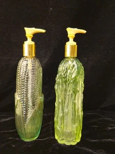 1970's Avon Golden-Harvest Corn Cob and Garden-Fresh Asparagus Glass Dispensers, - Picture 1 of 7