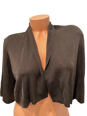 Cárdigan Ann Taylor tejido frente abierto recortado encogido de hombros manga corta marrón talla L Foto 1 de 4
