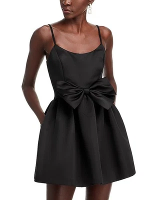 Mini Vestido Aqua Satin Bow-Negro-Mediano Foto 1 de 4