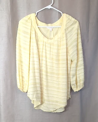Blusa Lauren Conrad PEQUENA Top Amarelo Manteiga Manga 3/4 Decote Redondo Cottagecore - Imagem 1 de 4
