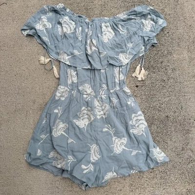 Exuberante Mameluco Mujer Pequeño Floral Borlado Fuera del Hombro Borla Boho Una Pieza Foto 1 de 4