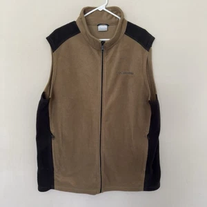 Columbia Sleeeveless Zip Up Vest Jacket Men’s Size 2XT Tall Black Tan Fleece - Picture 1 of 7