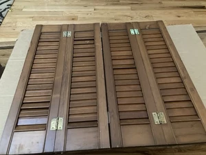 Vintage pair Louver Shutters 23" Tall x 24.5": Wide Wood Interior VTG Farmhouse - Picture 1 of 17