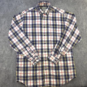 LL Bean Flannel Shirt Medium Tall MT Blue Yellow Red Plaid Button Down Outdoors - Picture 1 of 7