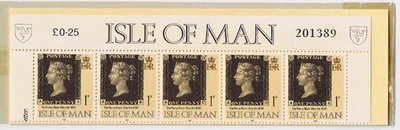 Estampillas Isla de Man 150 Aniversario del Penny Tira Negra De Cinco Regalo De PO Foto 1 de 2