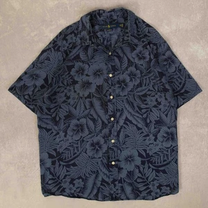 Ralph Lauren Vintage Hawaiian Shirt 2XL Men's Navy Blue Patterned - Picture 1 of 6