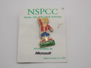 NSPCC pin badge boy waving sponsored by Microsoft - Picture 1 of 2