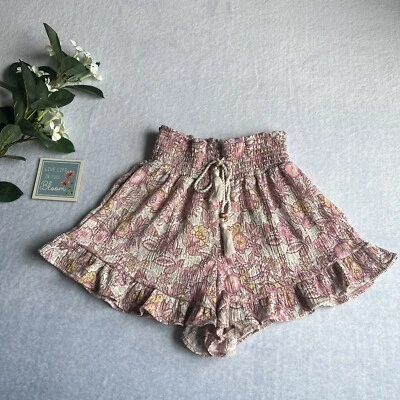 No Boundaries Women’s Pink Purple Floral Print Ruffle Shorts Elastic Waistband - Image 1 of 4