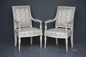 Antique pair French Empire period painted armchairs carved chairs 1810 2nd pair - Picture 1 of 12