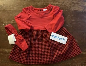 Carters Infant Baby Girls Dress 3 Months Christmas Red Long Sleeve Headband NWT - Picture 1 of 8