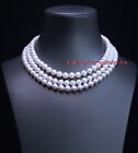 Long Top Luster 489 10Mm Real Natural South Sea White Pearl Necklace 14K Gold
