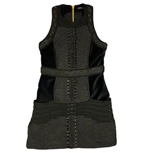 BALMAIN X H&M Black Velvet Rope Braided Mini Cocktail Dress Sz AU EU 40 S - Picture 1 of 13