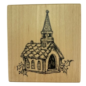 PSX Chapel Birdhouse Church Holly Christmas Rubber Stamp F-2549 Vintage 1998 - Picture 1 of 8