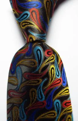 Nueva Corbata Clásica Paisley Negra Dorada Roja Azul TEJIDA JACQUARD Seda Para Hombre Foto 1 de 2
