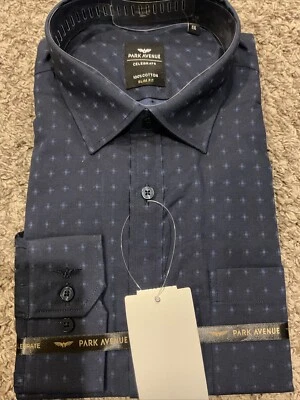 Camisa social Park Avenue slim fit azul gola 16,5 polegadas grande NOVA - Imagem 1 de 4