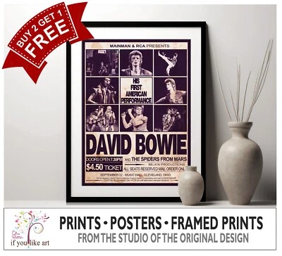 OLIVIA VALENTINE DESIGNS© 2024 David Bowie 1972 His First American Concert Poster MULTI-PRINT 3 FRAMED Options