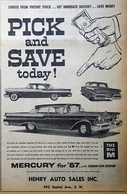 1957 Newspaper Ad - Ford Mercury Ad, Pick and Save Today! - Image 1 of 2