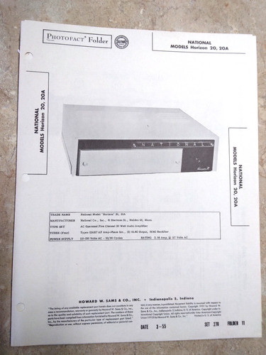 NATIONAL 20, 20A TUBE AMPLIFIER - SCHEMATIC & PARTS ID - SAMS PHOTOFACT ...