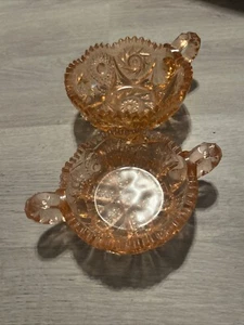 2 In 1 AMERICAN BRILLIANT PERIOD CUT GLASS Crystal "NAPPY" DISH Pinwheel Peach - Picture 1 of 11